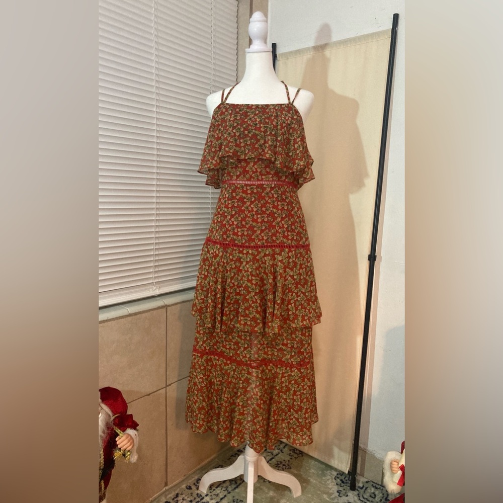 Rebecca Minkoff Red Floral Tiered Dress